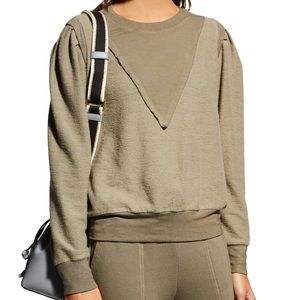 MONROW Reverse Tucked Sleeve Sweatshirt in Army (NWT)